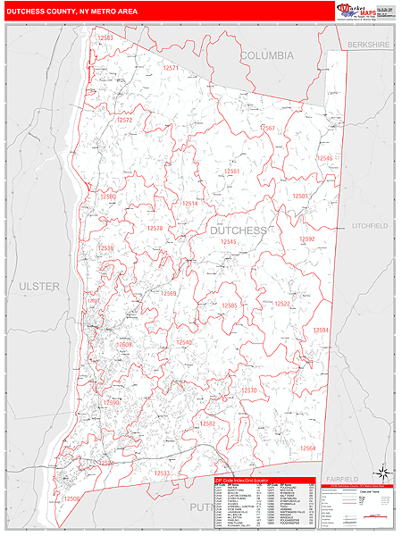 Dutchess County Metro Area Digital Map Red Line Style